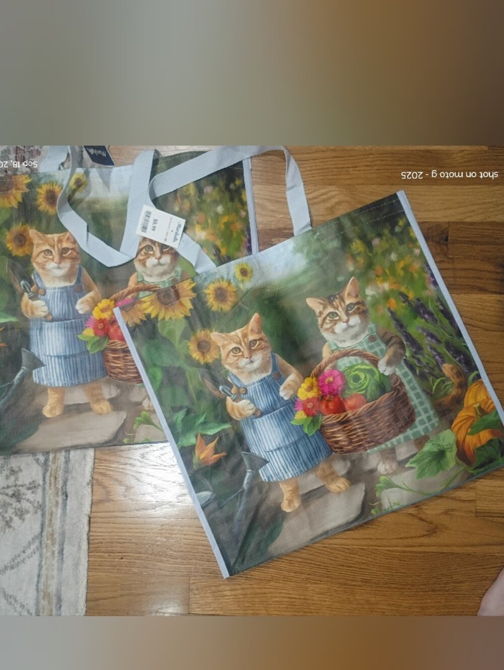 Farmer cat print reusable tote bag (2)